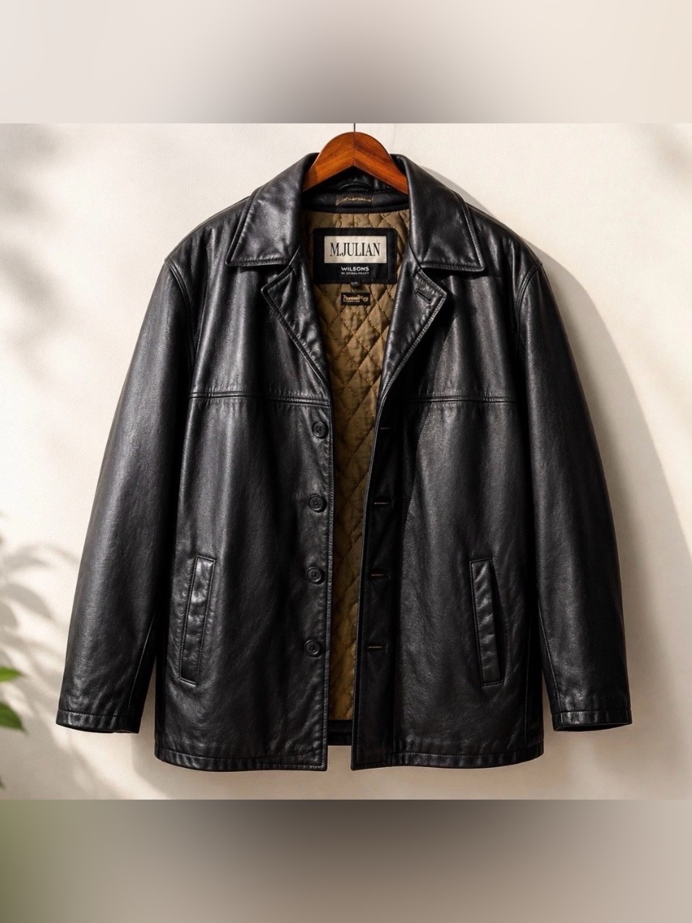 Wilsons M Julian Mens Large Black Genuine Leather Car Coat Thinsulate Jacket L